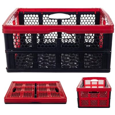 KADAX Vouwbox van kunststof, 47 x 34 x 21,5 cm, opvouwbare opbergdoos met handgrepen, opvouwbare mand, opbergmand voor kantoor (zwart/rood) KADAX Vouwbox van kunststof, 47 x 34 x 21,5 cm, opvouwbare opbergdoos met handgrepen, opvouwbare mand, opbergmand voor kantoor (zwart/rood)