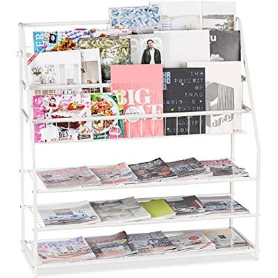 Relaxdays XL krantenrek Hp 96 x 97 x 37 cm vrijstaand metaal tijdschriftenrek woonkamer wit 1 stuk Relaxdays XL krantenrek Hp 96 x 97 x 37 cm vrijstaand metaal tijdschriftenrek woonkamer wit 1 stuk