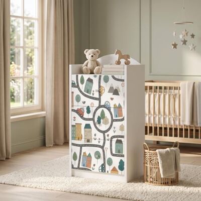 Happy Babies Kindercommode wit met 3 laden, ladekast met mooie print, waskast voor kinderkamer, babykamer, uniseks, nr. 397 Happy Babies Kindercommode wit met 3 laden, ladekast met mooie print, waskast voor kinderkamer, babykamer, uniseks, nr. 397