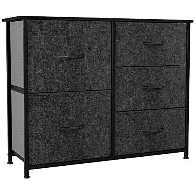 YITAHOME Commode voor slaapkamer, commode met 5 laden van stof, opbergkast met houten bovenkant en grote opbergruimte, slaapkamer, woonkamer, kinderkamer, grijs/zwart YITAHOME Commode voor slaapkamer, commode met 5 laden van stof, opbergkast met houten bovenkant en grote opbergruimte, slaapkamer, woonkamer, kinderkamer, grijs/zwart