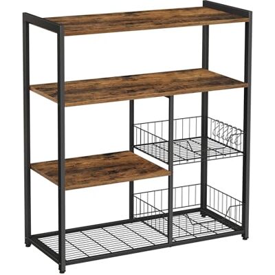VASAGLE Keukenrek, opbergkast voor magnetron, met 2 metalen meshmanden, 4 niveaus, gratis haken, 80 x 35 x 95 cm, rustiek bruin KKS96X VASAGLE Keukenrek, opbergkast voor magnetron, met 2 metalen meshmanden, 4 niveaus, gratis haken, 80 x 35 x 95 cm, rustiek bruin KKS96X