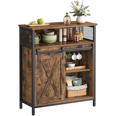 VASAGLE Opbergkast, keukenkast met schuifdeur, open compartiment, verstelbare plank, industrieel, voor gang, woonkamer, keuken, studeerkamer, vintage bruin-zwart LSC089B01 VASAGLE Opbergkast, keukenkast met schuifdeur, open compartiment, verstelbare plank, industrieel, voor gang, woonkamer, keuken, studeerkamer, vintage bruin-zwart LSC089B01