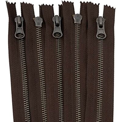 AERZETIX C61530 – set van 5 ritssluitingen nr. 5 niet scheidbaar 18 cm van metaal vintage – decoratieve ritssluiting – kleur bruin – schuiver lederwaren, naaien, rok, jeans, merceria AERZETIX C61530 – set van 5 ritssluitingen nr. 5 niet scheidbaar 18 cm van metaal vintage – decoratieve ritssluiting – kleur bruin – schuiver lederwaren, naaien, rok, jeans, merceria