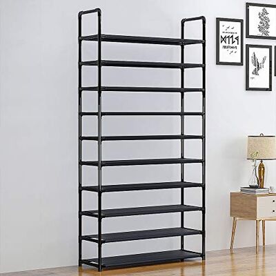 LANTUS Schoenenrek, 10 niveaus, metalen meubels en niveaus, smal, schoenenrek, schoenenrek, organizer, elk voor 30-50 paar, 100 x 30 x 176 cm (1 stuk) zwart LANTUS Schoenenrek, 10 niveaus, metalen meubels en niveaus, smal, schoenenrek, schoenenrek, organizer, elk voor 30-50 paar, 100 x 30 x 176 cm (1 stuk) zwart