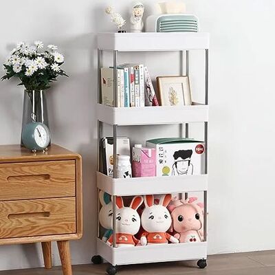 BAKAJI Multifunctionele trolley voor meubels, ruimtes, smal, dun en comfortabel, ruimtebesparend, keuken, badkamer, kantoor, woondecoratie, 4 planken, wit (40 x 23 x 85 cm) BAKAJI Multifunctionele trolley voor meubels, ruimtes, smal, dun en comfortabel, ruimtebesparend, keuken, badkamer, kantoor, woondecoratie, 4 planken, wit (40 x 23 x 85 cm)