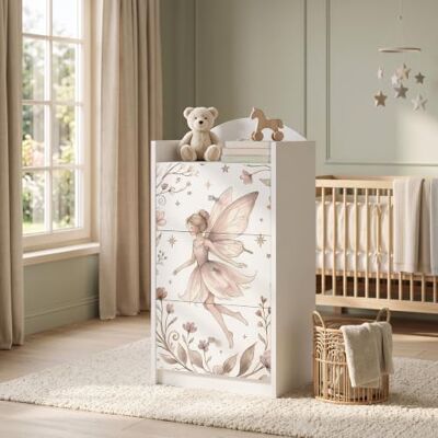 Happy Babies Kindercommode wit met 3 laden, ladekast met mooie print, waskast voor kinderkamer, babykamer, uniseks, nr. 410 Happy Babies Kindercommode wit met 3 laden, ladekast met mooie print, waskast voor kinderkamer, babykamer, uniseks, nr. 410