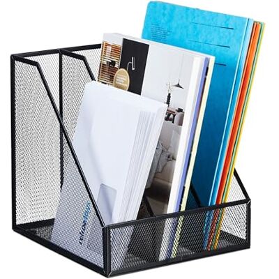 Relaxdays Tijdschriftenhouder A4 3 vakken mesh 26 x 24 x 26 cm voor kantoor en thuiskantoor zwart Relaxdays Tijdschriftenhouder A4 3 vakken mesh 26 x 24 x 26 cm voor kantoor en thuiskantoor zwart
