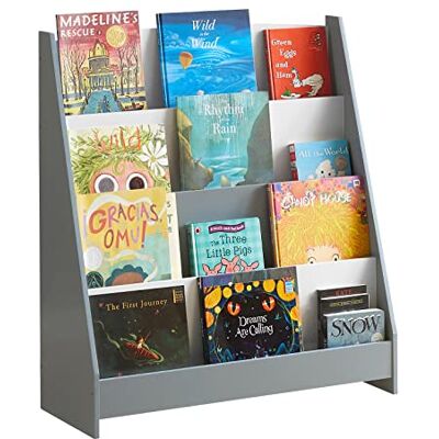 SoBuy KMB32-HG Kinderboekenkast Tijdschriftenrek met 4 Planken Opbergrek voor Kinderen Wandplank Grijs Lg Ca: 80 x 88 x 30 cm SoBuy KMB32-HG Kinderboekenkast Tijdschriftenrek met 4 Planken Opbergrek voor Kinderen Wandplank Grijs Lg Ca: 80 x 88 x 30 cm