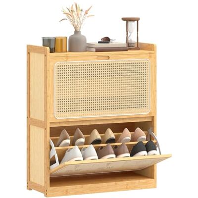 HOMCOM Meuble à Chaussures 14 Paires Bambou 69 x 29 x 83 cm Bois Naturel HOMCOM Meuble à Chaussures 14 Paires Bambou 69 x 29 x 83 cm Bois Naturel