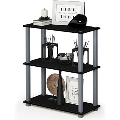 Furinno Turn Multifunctionele plankstandaard met 3 niveaus, met vierkante buis, zwart/grijs Furinno Turn Multifunctionele plankstandaard met 3 niveaus, met vierkante buis, zwart/grijs
