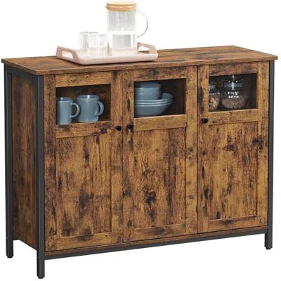 VASAGLE LSC099B01 Buffet keukenkast met glazen deuren voor woonkamer, keuken of eetkamer, stalen frame, industriële stijl, zwart bruin vintage VASAGLE LSC099B01 Buffet keukenkast met glazen deuren voor woonkamer, keuken of eetkamer, stalen frame, industriële stijl, zwart bruin vintage