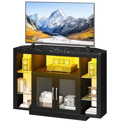 YITAHOME Hoektv-kast 100 cm met RGB-ledverlichting, hoekkast voor tv's tot 55 inch met 7 open planken voor woonkamer, slaapkamer YITAHOME Hoektv-kast 100 cm met RGB-ledverlichting, hoekkast voor tv's tot 55 inch met 7 open planken voor woonkamer, slaapkamer