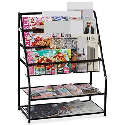 Relaxdays tijdschriftenhouder, HLP: 81 x 67 x 37 cm, metalen tijdschriftenstandaard, voor op de vloer, woonkamer, slaapkamer, zwart Relaxdays tijdschriftenhouder, HLP: 81 x 67 x 37 cm, metalen tijdschriftenstandaard, voor op de vloer, woonkamer, slaapkamer, zwart