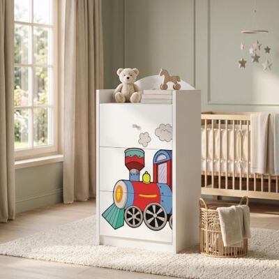 Happy Babies Kindercommode wit met 3 laden, ladekast met mooie print, waskast voor kinderkamer, babykamer, uniseks, nr. 63 Happy Babies Kindercommode wit met 3 laden, ladekast met mooie print, waskast voor kinderkamer, babykamer, uniseks, nr. 63