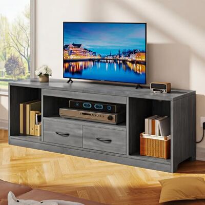 YITAHOME TV-kast 148 cm voor tv tot 65 inch met 2 deuren, 3 verstelbare planken, entertainmentcentrum voor woonkamer en slaapkamer, grijs YITAHOME TV-kast 148 cm voor tv tot 65 inch met 2 deuren, 3 verstelbare planken, entertainmentcentrum voor woonkamer en slaapkamer, grijs