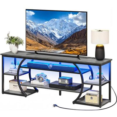 YITAHOME 160 cm staande tv-kast met 2 AC-stopcontacten en 2 USB voor tv tot 70 inch met 7 RGB-leds, 22 verlichtingsmodi, entertainmentcentrum voor woonkamer en slaapkamer, rustiek grijs YITAHOME 160 cm staande tv-kast met 2 AC-stopcontacten en 2 USB voor tv tot 70 inch met 7 RGB-leds, 22 verlichtingsmodi, entertainmentcentrum voor woonkamer en slaapkamer, rustiek grijs