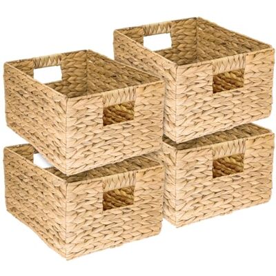 HMF Opvouwbare opbergmanden, 36 x 28 x 20 cm, 4 stuks, waterhyacint en zeegras, gevlochten opbergmand van zeegras HMF Opvouwbare opbergmanden, 36 x 28 x 20 cm, 4 stuks, waterhyacint en zeegras, gevlochten opbergmand van zeegras