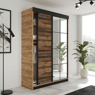 KIER FURNITURE LAMARO Schuifkast met spiegel Kledingkast slaapkamer Wardrobe Slaapkamer Kasten Kledingkasten 138x205x59 Eiken Handwerk Goud & Oude Stijl KIER FURNITURE LAMARO Schuifkast met spiegel Kledingkast slaapkamer Wardrobe Slaapkamer Kasten Kledingkasten 138x205x59 Eiken Handwerk Goud & Oude Stijl