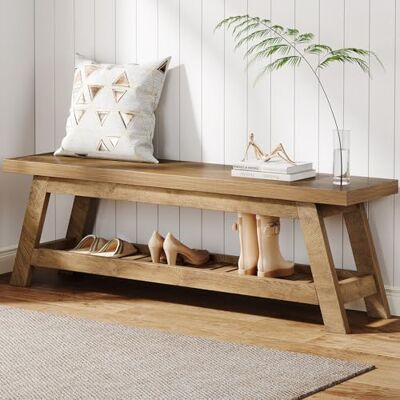 Tribesigns Houten entreebank van 139,7 cm met schoenenopslag, grote smalle bank met 2 niveaus met open planken voor entree, slaapkamer, garderobe Tribesigns Houten entreebank van 139,7 cm met schoenenopslag, grote smalle bank met 2 niveaus met open planken voor entree, slaapkamer, garderobe