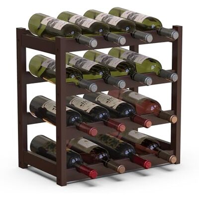 BAKAJI Bamboe houten wijnkelder met 16 vakken voor champagnewijn, wijnhouder, wijnkelder voor bar, woonkamer, keuken, bistro, restaurant, 43,5 x 25 x 43 cm (hazelnoot) BAKAJI Bamboe houten wijnkelder met 16 vakken voor champagnewijn, wijnhouder, wijnkelder voor bar, woonkamer, keuken, bistro, restaurant, 43,5 x 25 x 43 cm (hazelnoot)