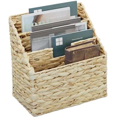 Relaxdays Tijdschriftenhouder, waterhyacint, h x b x d: 34 x 34 x 20 cm, gevlochten tijdschriftenrek met 3 vakken, krantenhouder, naturel Relaxdays Tijdschriftenhouder, waterhyacint, h x b x d: 34 x 34 x 20 cm, gevlochten tijdschriftenrek met 3 vakken, krantenhouder, naturel
