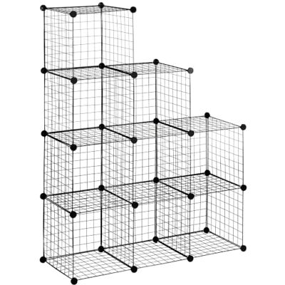 HOMCOM Modulaire plank, opbergkast, kubus, 9 vakken, zwart DIY kubus rek van metalen rooster voor woonkamer, slaapkamer HOMCOM Modulaire plank, opbergkast, kubus, 9 vakken, zwart DIY kubus rek van metalen rooster voor woonkamer, slaapkamer