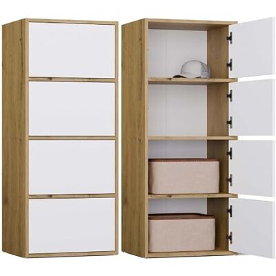 CDF Opbergkast, hoog, 50 cm, 4 deuren, 4 legplanken, woonkamer, kantoor, entree, slaapkamer, hal, meubel, dressoir, kledingkast, kleedkamer, push-to-open zonder handgreep, modern, wit, eiken CDF Opbergkast, hoog, 50 cm, 4 deuren, 4 legplanken, woonkamer, kantoor, entree, slaapkamer, hal, meubel, dressoir, kledingkast, kleedkamer, push-to-open zonder handgreep, modern, wit, eiken