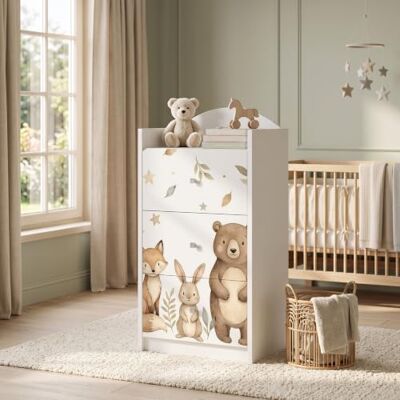 Happy Babies Kindercommode wit met 3 laden, ladekast met mooie print, waskast voor kinderkamer, babykamer, uniseks, nr. 391 Happy Babies Kindercommode wit met 3 laden, ladekast met mooie print, waskast voor kinderkamer, babykamer, uniseks, nr. 391