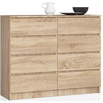 AKORD K-120 commode met 8 laden, klassieke commode voor slaapkamer, woonkamer, opbergkast, L 120 x H 99 x D 40 cm, gewicht 65 kg, Sonoma-eik AKORD K-120 commode met 8 laden, klassieke commode voor slaapkamer, woonkamer, opbergkast, L 120 x H 99 x D 40 cm, gewicht 65 kg, Sonoma-eik