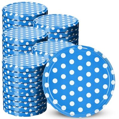 KADAX Schroefdeksels met een diameter van 82 mm, van metaal, met 6 kliktanden, perfect als vervangend deksel voor weckpotten, blauw met stippen, set van 50 KADAX Schroefdeksels met een diameter van 82 mm, van metaal, met 6 kliktanden, perfect als vervangend deksel voor weckpotten, blauw met stippen, set van 50