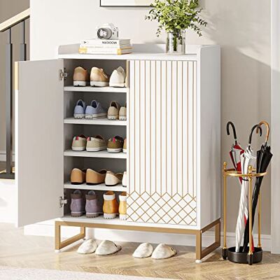 Tribesigns Schoenenkast met deuren, opbergkast met 5 niveaus voor entree, 25 paar houten schoenenkasten, moderne organizer voor woonkamer, slaapkamer Tribesigns Schoenenkast met deuren, opbergkast met 5 niveaus voor entree, 25 paar houten schoenenkasten, moderne organizer voor woonkamer, slaapkamer