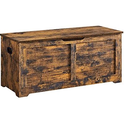 VASAGLE Opbergkist, schoenenbank, entreemeubel, met 2 veiligheidsscharnieren, imitatie schuur, 40 x 100 x 46 cm, voor hal, slaapkamer, woonkamer, rustiek bruin LSB061T01 VASAGLE Opbergkist, schoenenbank, entreemeubel, met 2 veiligheidsscharnieren, imitatie schuur, 40 x 100 x 46 cm, voor hal, slaapkamer, woonkamer, rustiek bruin LSB061T01
