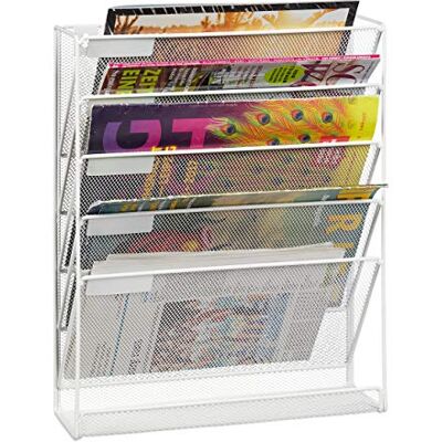 Relaxdays Tijdschriftenhouder voor wandmontage, DIN A4, landschap, 5 vakken, metaal, documentenmap H x B x D 40,5 x 32,5 x 10,5 cm, wit, 1 stuk Relaxdays Tijdschriftenhouder voor wandmontage, DIN A4, landschap, 5 vakken, metaal, documentenmap H x B x D 40,5 x 32,5 x 10,5 cm, wit, 1 stuk