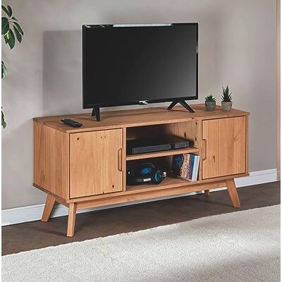 IDIMEX Tv-meubel Tivoli TV-bank, 114 cm, Scandinavische stijl, vintage design, Scandinavisch design, met 2 deuren en 2 nissen, van massief grenen, natuurlijk getint hout IDIMEX Tv-meubel Tivoli TV-bank, 114 cm, Scandinavische stijl, vintage design, Scandinavisch design, met 2 deuren en 2 nissen, van massief grenen, natuurlijk getint hout