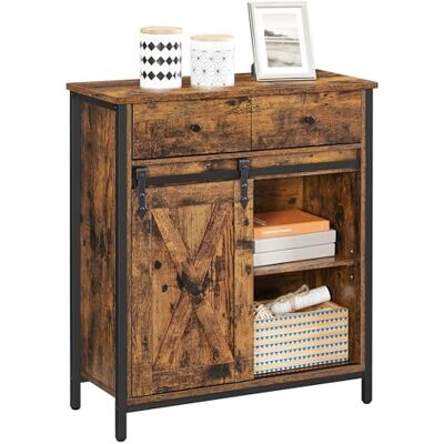 VASAGLE LSC100B01 Opbergkast, dressoir, keukenkast, commode, met schuifdeur, imitatie-schuur, industriële stijl, rustiek bruin en zwart VASAGLE LSC100B01 Opbergkast, dressoir, keukenkast, commode, met schuifdeur, imitatie-schuur, industriële stijl, rustiek bruin en zwart