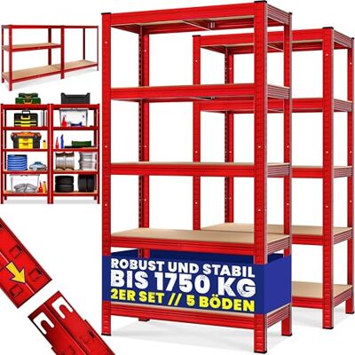 Monzana ® Set van 2 robuuste garageplanken met 5 niveaus, 180 x 90 x 40 cm, verzinkt staal, rood Monzana ® Set van 2 robuuste garageplanken met 5 niveaus, 180 x 90 x 40 cm, verzinkt staal, rood