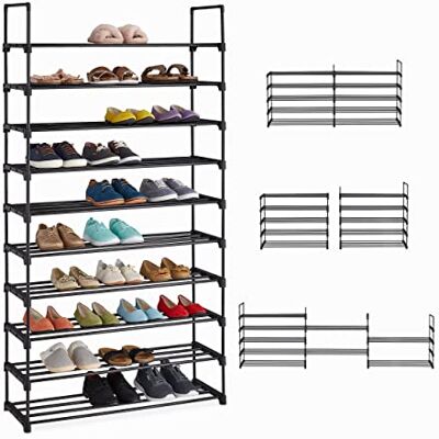 Relaxdays XXL schoenenrek, insteeksysteem, 10 etages, modulair, HLP 17,5 x 93 x 30,5 cm, zwart Relaxdays XXL schoenenrek, insteeksysteem, 10 etages, modulair, HLP 17,5 x 93 x 30,5 cm, zwart