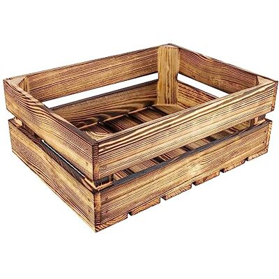 Creative Houten kist, gevlamd, 40 x 30 x 15 cm, opbergkist van hout, vintage, houten kist, decoratieve doos Creative Houten kist, gevlamd, 40 x 30 x 15 cm, opbergkist van hout, vintage, houten kist, decoratieve doos