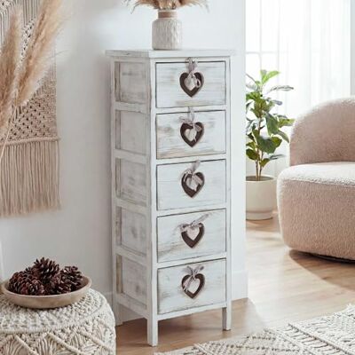 Mendler Commode Forli-AM 5 laden met harten Wit Ladekast 86 x 29 x 25 cm vintage shabby-stijl Mendler Commode Forli-AM 5 laden met harten Wit Ladekast 86 x 29 x 25 cm vintage shabby-stijl