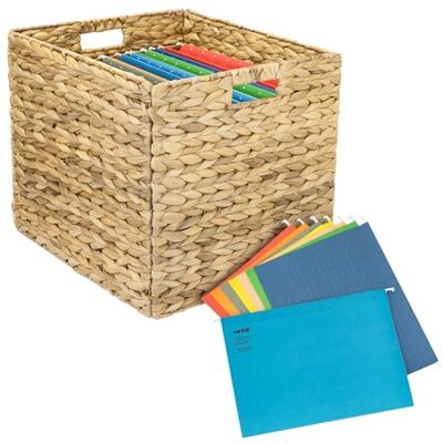 HMF Kallax hangmap, opbergmand voor hangmappen in A4-formaat, gevlochten mand van waterhyacint, met 8 hangmappen, 33 x 38 x 32 cm HMF Kallax hangmap, opbergmand voor hangmappen in A4-formaat, gevlochten mand van waterhyacint, met 8 hangmappen, 33 x 38 x 32 cm