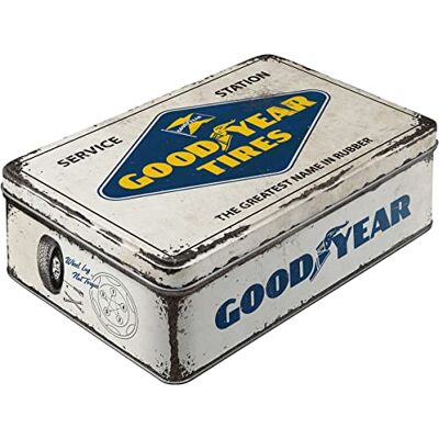 ART Goodyear voorraaddoos in retrostijl, plat, 2,5 liter, wit logo, cadeau-idee voor motorfans, officieel gelicentieerd product (OLP), metalen container met deksel, vintage design ART Goodyear voorraaddoos in retrostijl, plat, 2,5 liter, wit logo, cadeau-idee voor motorfans, officieel gelicentieerd product (OLP), metalen container met deksel, vintage design