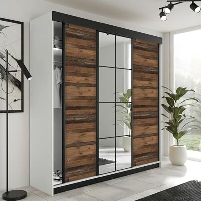 KIER FURNITURE LAMARO Schuifkast met spiegel Slaapkamerkast Wardrobe Slaapkamer Kasten Kledingkast 200x205x59cm Wit & Old Style KIER FURNITURE LAMARO Schuifkast met spiegel Slaapkamerkast Wardrobe Slaapkamer Kasten Kledingkast 200x205x59cm Wit & Old Style
