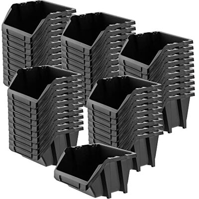 KADAX Opbergdozen voor werkplaats, stapelbaar, van polypropyleen kunststof, opbergdoos voor gereedschapswand, 50 stuks, zwart, 118 x 98 mm KADAX Opbergdozen voor werkplaats, stapelbaar, van polypropyleen kunststof, opbergdoos voor gereedschapswand, 50 stuks, zwart, 118 x 98 mm