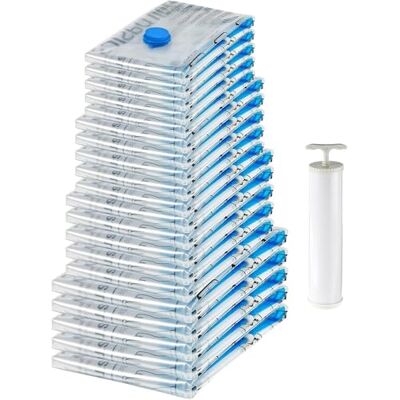 Amazon Basics 20 stuks vacuümcompressiezakken met ritssluiting en handpomp, transparant Amazon Basics 20 stuks vacuümcompressiezakken met ritssluiting en handpomp, transparant