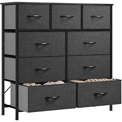 YITAHOME Stoffen commode met 9 laden, opbergeenheid voor slaapkamer, woonkamer, hal, kasten robuust stalen frame, houten bovenkant en gemakkelijk te trekken stoffen lade (zwart grijs) YITAHOME Stoffen commode met 9 laden, opbergeenheid voor slaapkamer, woonkamer, hal, kasten robuust stalen frame, houten bovenkant en gemakkelijk te trekken stoffen lade (zwart grijs)