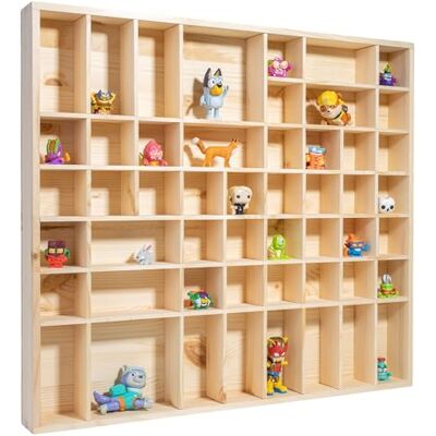 Creative Wandvitrine, klein, ongeverfd hout, 51 vakken, 52 x 46 x 5 cm, vitrine voor collectie, kleine opbergkast, kantoor en bibliotheek, vitrine, woonkamer, figuur Creative Wandvitrine, klein, ongeverfd hout, 51 vakken, 52 x 46 x 5 cm, vitrine voor collectie, kleine opbergkast, kantoor en bibliotheek, vitrine, woonkamer, figuur