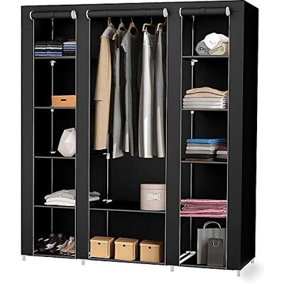 LANTUS Opbergkast, kledingkast voor slaapkamer, volwassenen, kledingrek, opvouwbaar, voor garderobe, studeerkamer (175 x 150 x 45 cm (zwart-medium)) LANTUS Opbergkast, kledingkast voor slaapkamer, volwassenen, kledingrek, opvouwbaar, voor garderobe, studeerkamer (175 x 150 x 45 cm (zwart-medium))