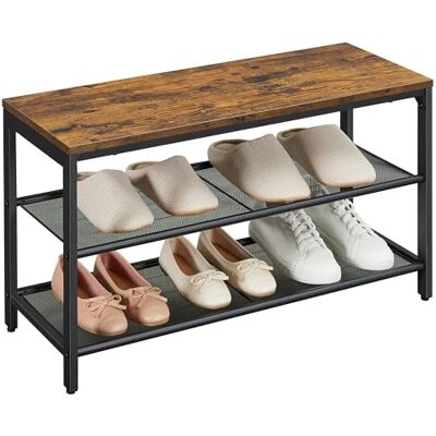 VASAGLE schoenbank met 2 rasterplanken, schoenenrek met zitting, schoenenrek voor de ingang, gang, metaal, industrieel ontwerp, Vintage bruin-zwart LBS74X Rangement à Chaussures, Gain de Place, Couloir, Entrée, Marron Rustique et Noir, Collection DACEY VASAGLE schoenbank met 2 rasterplanken, schoenenrek met zitting, schoenenrek voor de ingang, gang, metaal, industrieel ontwerp, Vintage bruin-zwart LBS74X Rangement à Chaussures, Gain de Place, Couloir, Entrée, Marron Rustique et Noir, Collection DACEY