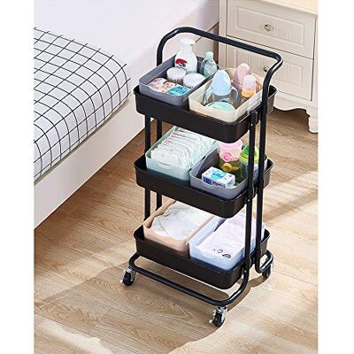 LANTUS Rolwagen, serveerwagen, multifunctioneel, rek op wielen, voor keuken, badkamer, wasruimte, kantoor, rek, keuken, 4 niveaus LANTUS Rolwagen, serveerwagen, multifunctioneel, rek op wielen, voor keuken, badkamer, wasruimte, kantoor, rek, keuken, 4 niveaus
