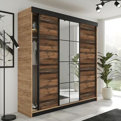 KIER FURNITURE LAMARO Schuifkast met spiegel Kledingkast voor slaapkamer Wardrobe Slaapkamer Kasten Kledingkasten 200x205x59cm Eiken Handwerk Goud & Oude Stijl KIER FURNITURE LAMARO Schuifkast met spiegel Kledingkast voor slaapkamer Wardrobe Slaapkamer Kasten Kledingkasten 200x205x59cm Eiken Handwerk Goud & Oude Stijl
